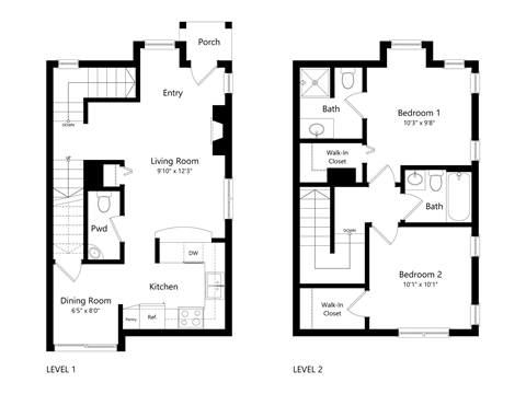 Floor plan for 2 beds, 2 baths, 1190 sqft